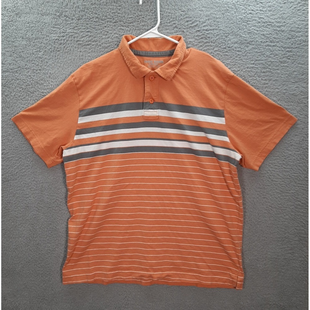 Eddie Bauer Shirt Adult Large Orange Striped Polo Island Wash Outdoors Preppy